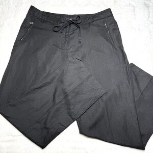 Ashley Stewart Black Breathable Linen Pants Full-Length Belted Loose Fit Size 16